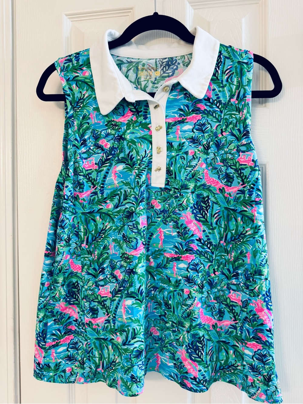 Lilly Pulitzer Imara Polo Top UPF 50+ BLUE HORIZON PAR FECTION, SIZE XL